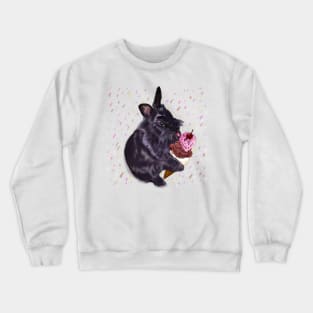 bunny rabbit sprinkles! cute  ebony colored coloured lionhead bunny rabbit  licking a three scoop icecream Crewneck Sweatshirt